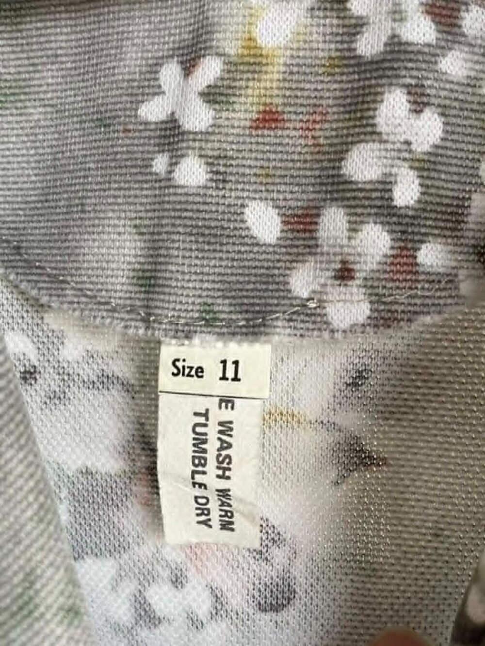 Vintage 70s Gray Floral Secretary Dress Dagger Collar Bishop Sleeve Size 11 S - Picture 6 of 8